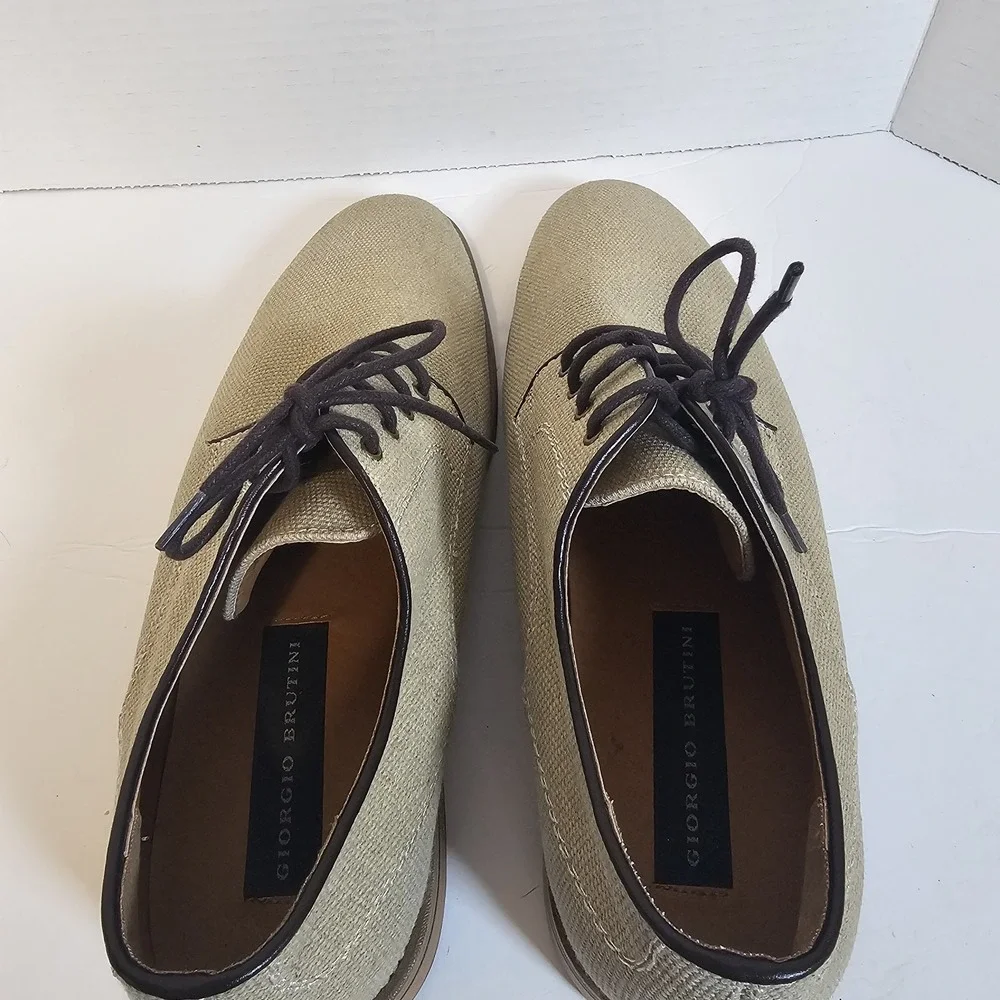 Giorgio Brutini Mens Oxford Shoes size 10 M Beige Canvas Lace Up‎ Plain Toe